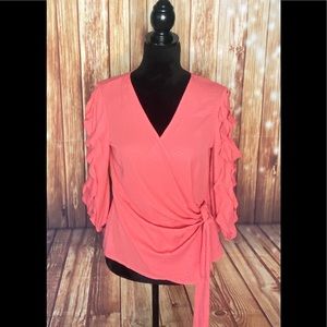 New York & Company Women’s Wrapped Coral Blouse S